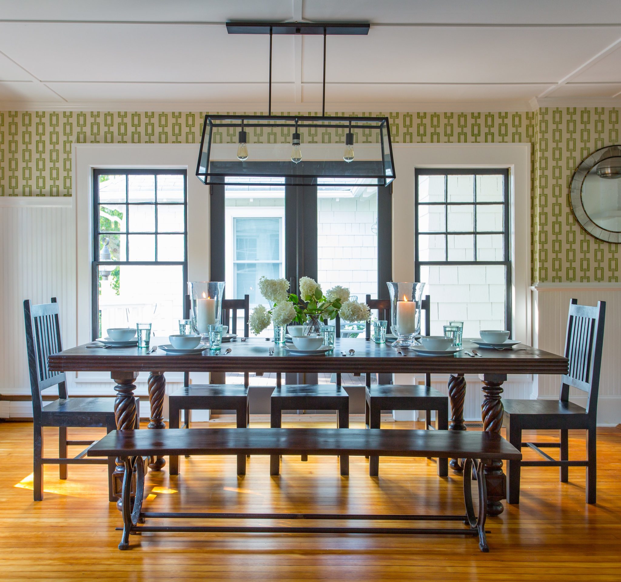 Elegant dining room set for breakfast at a Long Island bed and breakfast