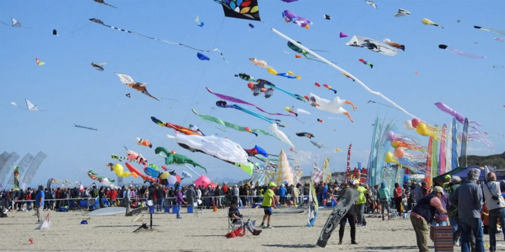 Colorful kites filling the sky at a Long Island kite festival