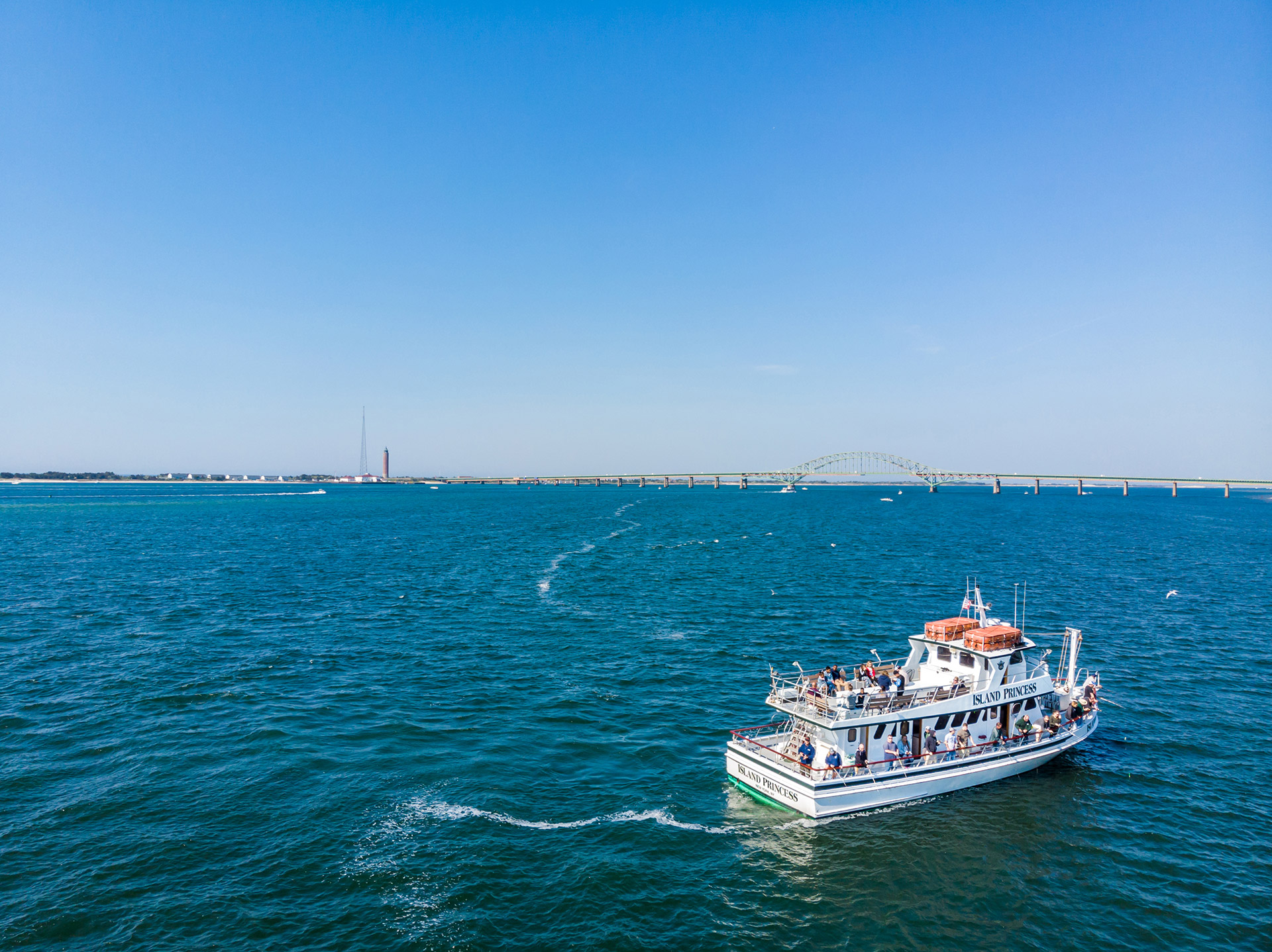 Aerial view of a Long Island harbor and coastline