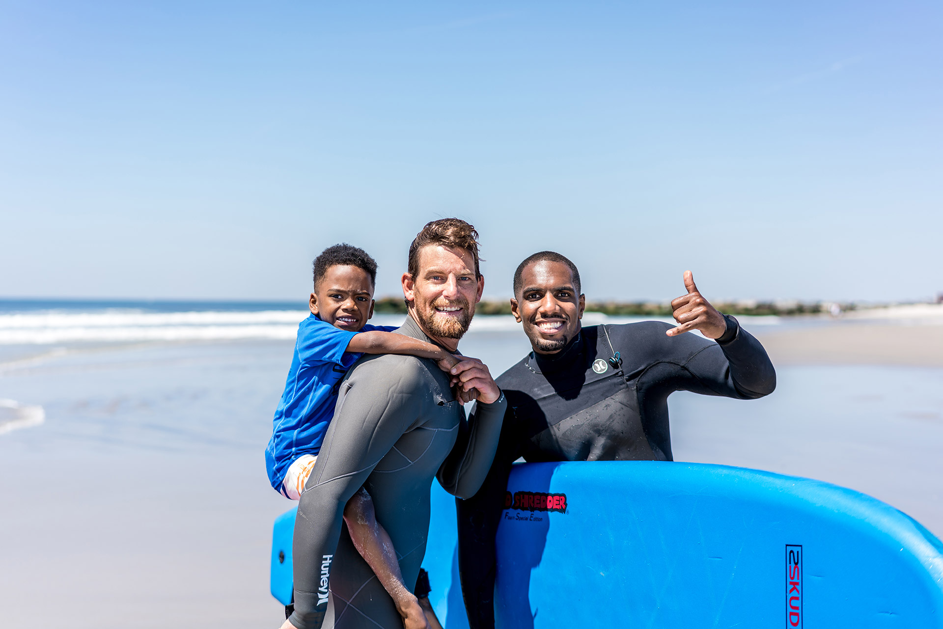 Father and son enjoying a day at a Long Island beach