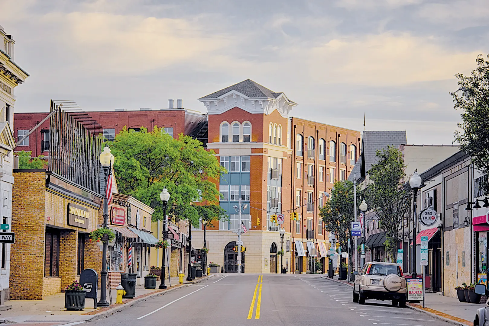 Historic buildings along Main Street in Downtown Patchogue, Long Island