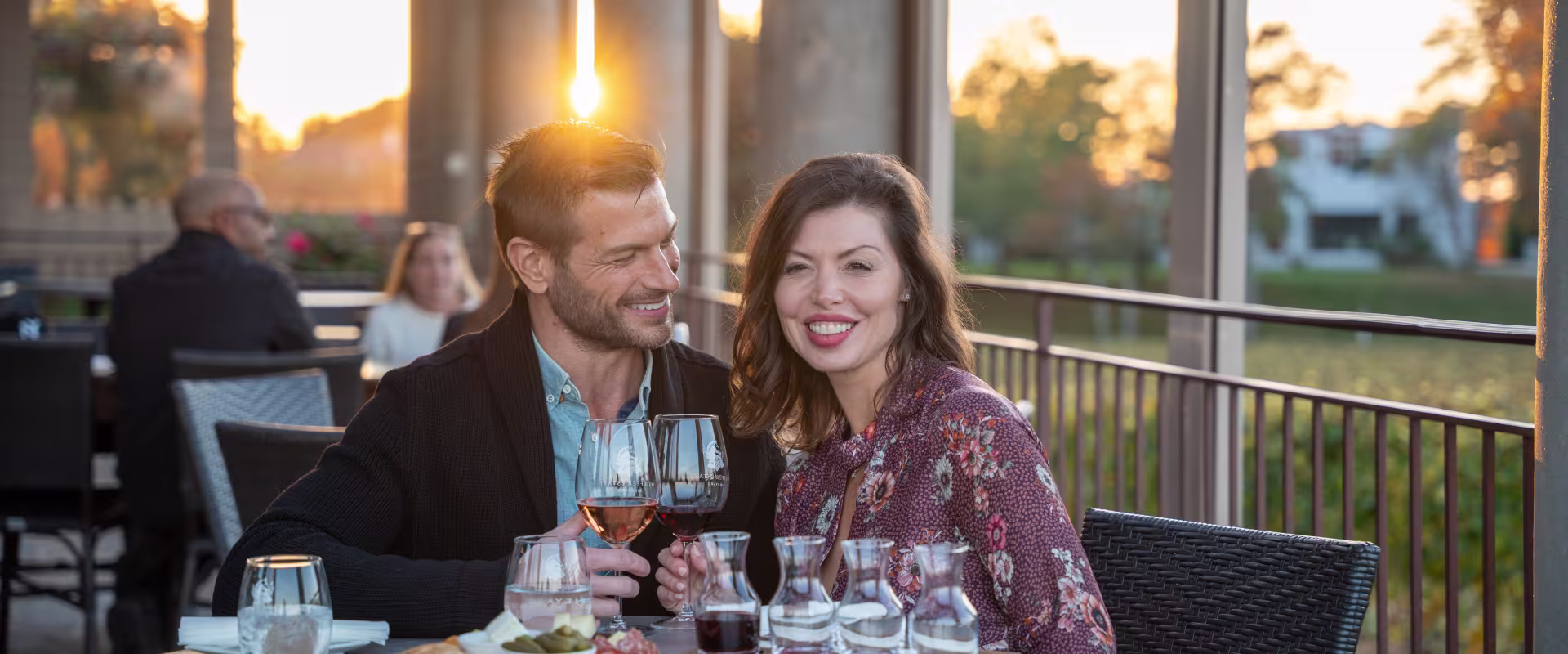 Couple enjoying wine flight