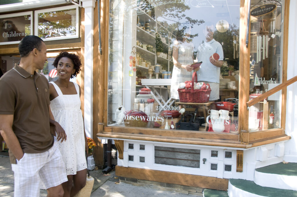 Boutique shopping street in the Hamptons, Long Island