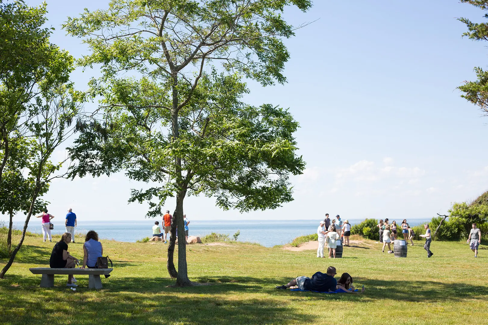Visitors touring Kontokosta Winery overlooking the Long Island Sound