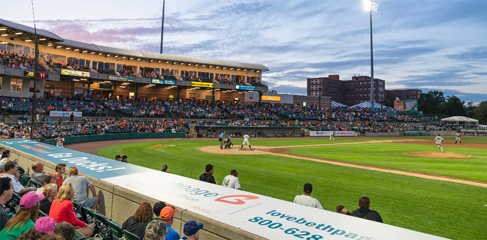 Fans watching a Long Island Ducks baseball game
