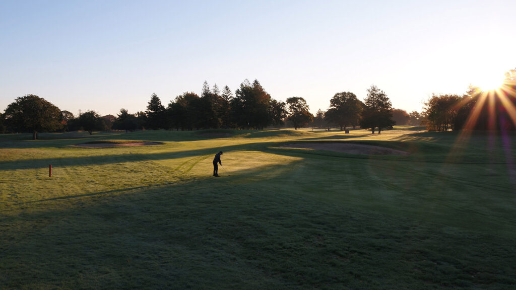 Montauk Downs golf course fairway at sunset, Long Island