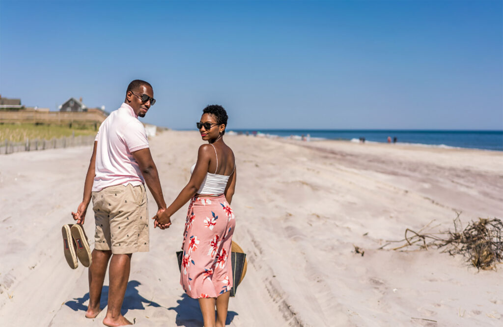 Couple relaxing on the beach on Fire Island, Long Island