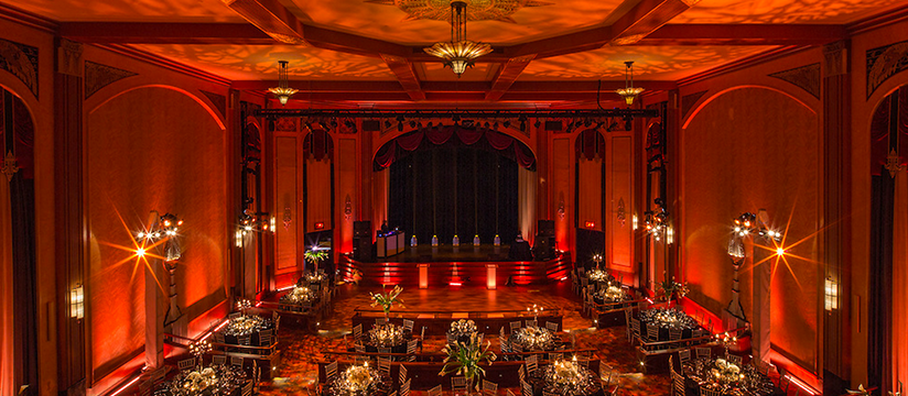 Ornate red velvet interior of the historic Suffolk Theater on Long Island's North Fork