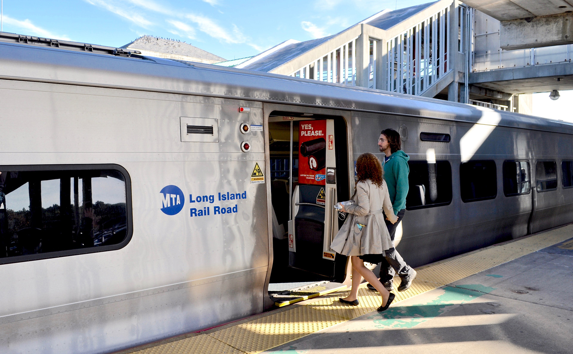 Passengers boarding a Long Island Rail Road train