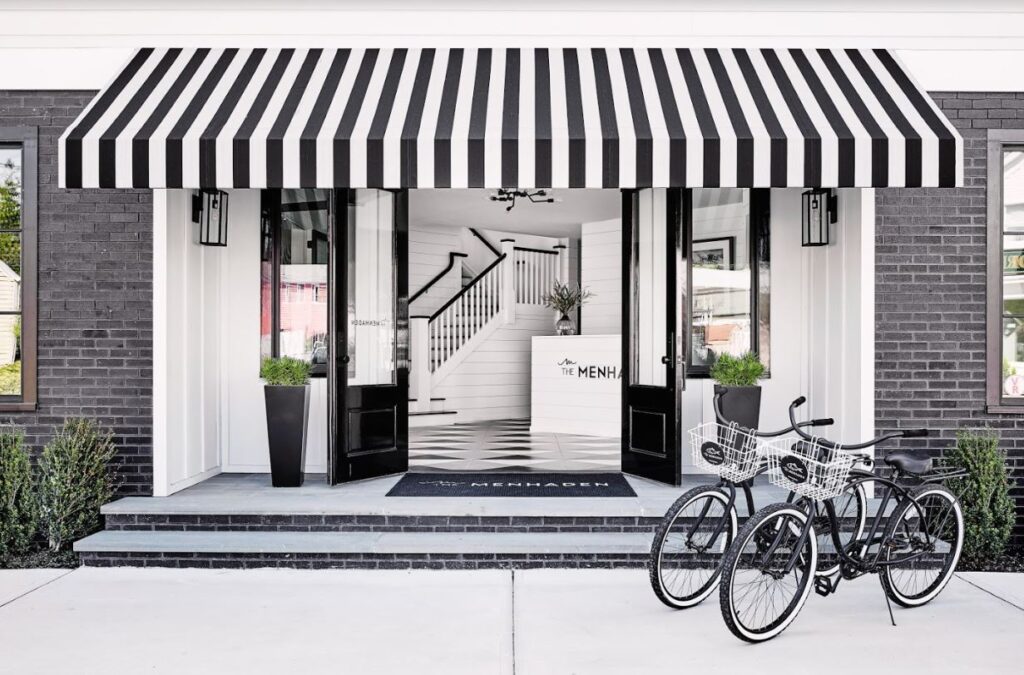 Modern entrance of the Menhaden boutique hotel on Long Island