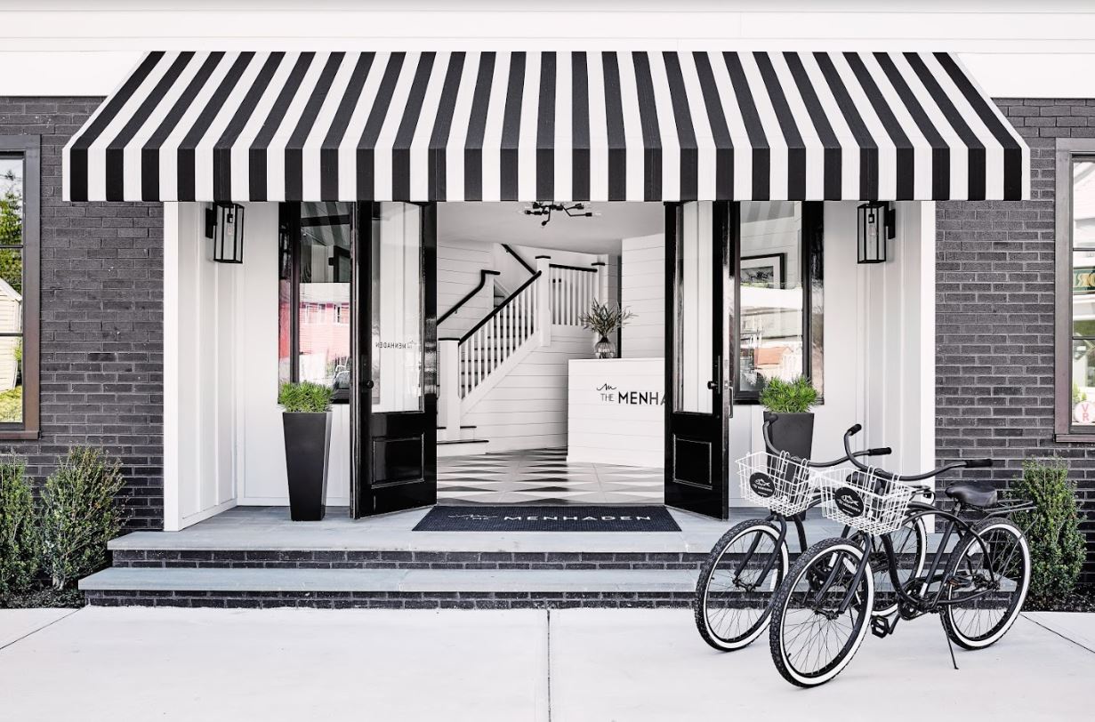 Modern entrance of the Menhaden boutique hotel on Long Island